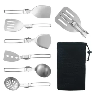 Rhein Beleuchtung Kochbesteck-Set Tragbares Küchengeschirr aus Edelstahl 304 (6er-Set) (6-tlg., Geeignet für Picknicks und Camping im Freien), Faltbar, mit Aufbewahrungstasche, multifunktional