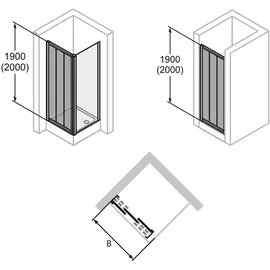 Hüppe Alpha 2 Gleittür, 3-teilig, beweglich, 1200x1900mm, vollgerahmt, A24304087264, Duschkabine: Profilfarbe silber matt
