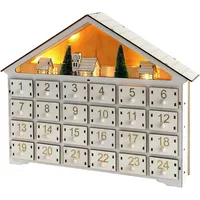 Rebecca Mobili Holz-Adventskalender, mit 24 Schubladen, Holz, Weiß, Dekoration mit Lichtern, mit Weihnachtsdorf - Abmessungen HxBxT: 33,5 x 41,5 x 8,5 cm - Art. RE6889