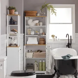 SoBuy Badezimmerschrank mit 3 Fächern und 2 Türen MDF Weiß,