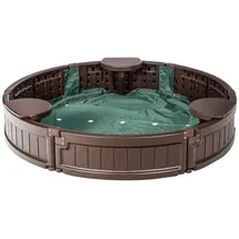 Goplus - 120 Cm Runder Sandbox, Hdpe-sandkasten Mit 3 Abnehmbaren Sitzen Für Kinder, Wetterbestaendige Sandkiste Mit Oxford-unterlage & Abdeckung Für Innenhof, Balkon & Garten