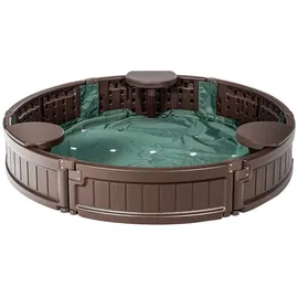 Goplus - 120 Cm Runder Sandbox, Hdpe-sandkasten Mit 3 Abnehmbaren Sitzen Für Kinder, Wetterbestaendige Sandkiste Mit Oxford-unterlage & Abdeckung Für Innenhof, Balkon & Garten