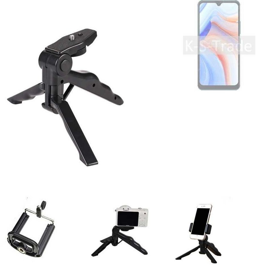 K-S-Trade für Cubot Note 8 Smartphone-Halterung, (Stativ Tisch-Ständer Dreibein Handy-Stativ Ständer Mini-Stativ) schwarz