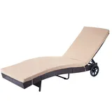 MCW Sonnenliege MCW-D80, Gartenliege Relaxliege Liege, Poly-Rattan ~ braun, Kissen beige