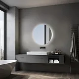 Talos Silver Picasso Style Ø80 cm - Spiegelschrank Bad mit 2 Ablageflächen - Aluminium - Rückwand verspiegelt