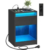 VASAGLE Nachttisch mit LED-Beleuchtung, modern, aschschwarz