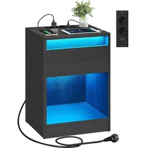 VASAGLE Nachttisch mit LED-Beleuchtung, modern, aschschwarz