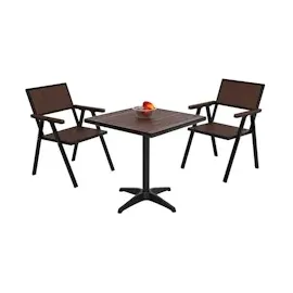 Mendler 2er-Set Gartenstuhl+Gartentisch HWC-J95, Stuhl Tisch, Gastro Outdoor-Beschichtung, Alu Holzoptik ~ schwarz, dunkelbraun