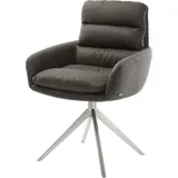 DeLife Drehstuhl Abelia-Flex mit Armlehnen Mikrofaser Anthrazit Vintage Kreuzgestell breit Edelstahl 360° drehbar Wippfunktion