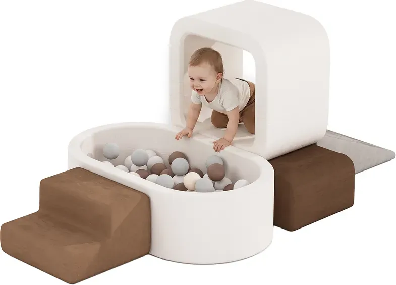 BanaSuper Spielset für Kinder, XXL-Schaumstoff-Bausteine für Kleinkinder, Babyschwimmbecken aus Schaumstoff, Klettersteine mit Ballbecken (ohne Ball), Kletter- und Krabbelplatz, Montessori-Spielzeug