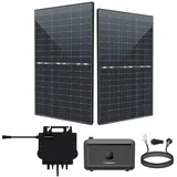 EPP.Solar Balkonkraftwerk mit Speicher 880W/800W Komplett Steckdose Bifazial Solaranlage, 880,00 W, Monokristalline, (Komplettset 800 Watt upgradebarer NEO WLAN Wechselrichter 600W/800W, 8-St., Growatt noah 2000 plug & play speicher), Plug & Play und WLAN Einrichtungen schwarz