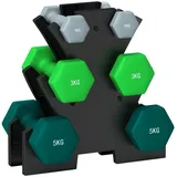 SPORTNOW Hantel 6 Kurzhanteln mit Hantelständer, 2 x 1kg, 2 x 3kg, 2 x 5kg, (Hexagon Kurzhantel-Set, Fitnessgeräte), aus Metall für Fitness, Gymnastik, Zuhause bunt