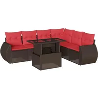 vidaXL 7-teiliges Gartensofa-Set mit Kissen, braun, Polyrattan - Braun