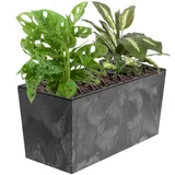 Blumenkübel Blumentopf Rattan Trapez Grau Beton Struktur H 19,5 cm 12 L