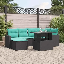 vidaXL Gartensofa-Set mit Kissen, schwarzes Polyrattan
