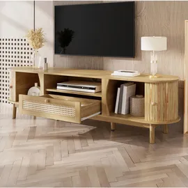 Okwish TV-Schrank 165x37x46 cm Beige/Massivholz
