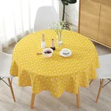 Tischdecke, rund, Durchmesser 150 cm, aus Leinen & Baumwolle, waschbar, schmutzabweisend, einfache Twill-Tischdecke im nordischen Stil, für Küche, Garten, Party, Esstisch (Schachbrett Gelb, 150 cm)
