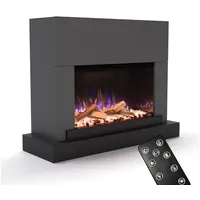 GLOW FIRE Elektrokamin PR4 E-Motion 3D, Elektrischer Kamin mit 3D Feuer mit Heizung, täuschend echte Flamme mit Heizung, 3 Dekorationen grau