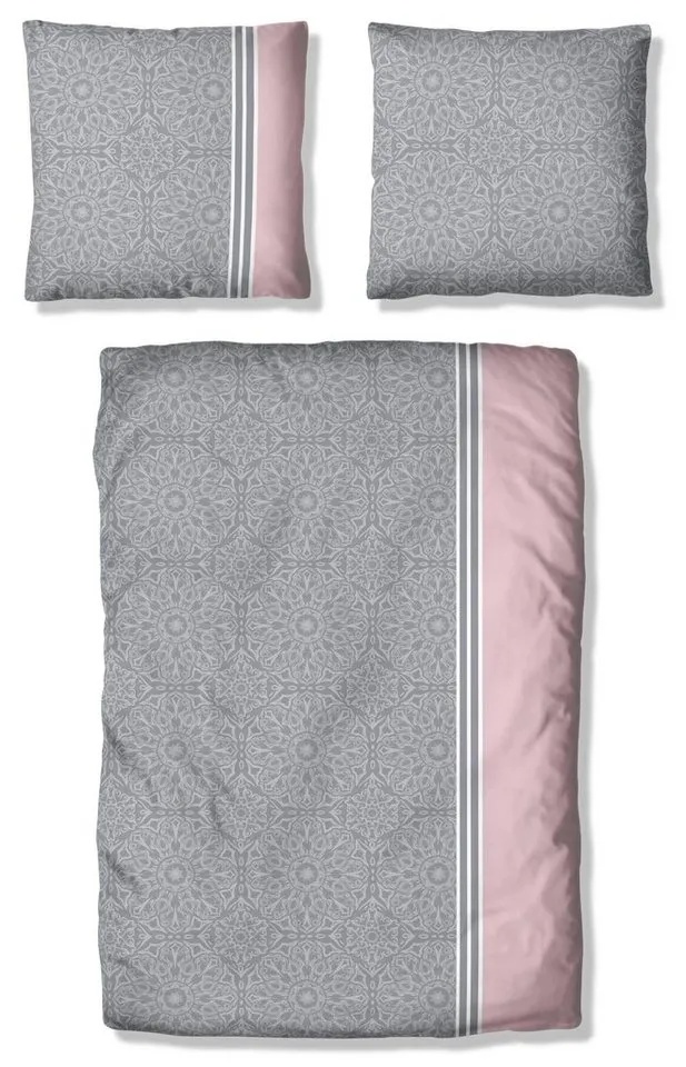 Bettwäsche Narem in Gr. 135x200 oder 155x220 cm, Home affaire, Linon, 2 teilig, romantische Bettwäsche aus Baumwolle grau|rosa 1 St. x 155 cm x 220 cm