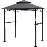 Outsunny Grillpavillon mit LED 243 x 148 x 248 cm wasserdicht flammhemmend Gartenpavillon mit Doppeldach,Seitenregalen, Gartenlauben mit UV-Schutz, BBQ Pavillon aus Metall Grillzelt für Party BBQ Grau   Aosom