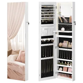 Songmics Schmuckschrank 140 cm hoch, mit Innenspiegel, wolkenweiß