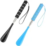 Amexo 2 Stück Ausziehbarer Schuhlöffel, 30-71cm Edelstahl Langer SchuhlöFfel Expander SchuhlöFfel mit Rutschfestem Griff und Trageband für Herren Damen Senioren (Schwarz, Blau)
