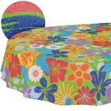 Tischdecke aus Stoff Textil abwaschbar Tischwäsche Tischtuch Baumwolle Polyester Colourful Flowers Oval 180x140cm In-/Outdoor Tischdecke