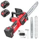 Brushless Kettensäge mit Akku 3000mAh * 2, 12 Zoll Akku Kettensäge Elektro, Einhand Mini Kettensäges Elektrische mit Automatischer Öler, für Gartenscheren Astschere Holzschneidenz.