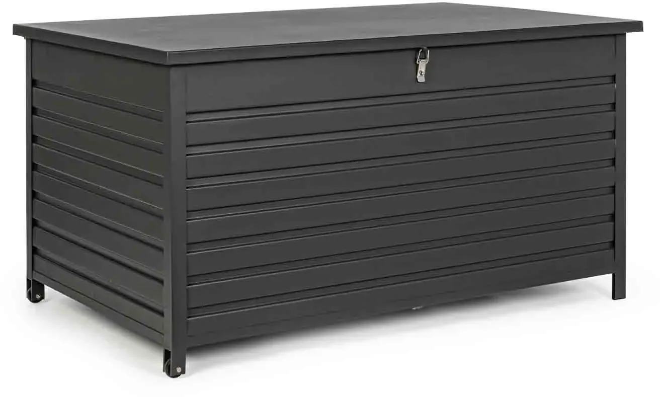 Gartentruhe Atlantic aus Aluminium, modern und wetterfest, anthrazit, 155 cm, mit Rädern und Gasdruckfeder