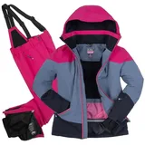 Killtec Skianzug Mädchen Skijacke + Skihose (Gr. 152, blaugrau/pink), Schneefang - Kinschutz -Skipasstasche - abnehmbare Hosenträger blau|grau 152 EU