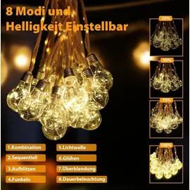 salcar Lichterkette LED 10M Hanfseil 20 Glühbirnen Solar wetterfest Warmweiß