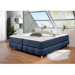 Boxspringbett ANDAS "Salo", blau, B:186cm L:206cm, Komplettbetten, Boxspringbett, Ohne Kopfteil, inkl. Topper, auch in Überlänge 220 cm