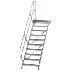 Alutreppe 10 Stufen, 45°, Breite 800mm, einseitiger Handlauf, Stufentiefe 240mm