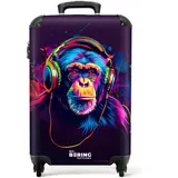 NoBoringSuitcases.com Kinderkoffer, Kinder Koffer, Koffer Kinder, Kinder Reisekoffer, Reisekoffer Kinder, Handgepäck Koffer, Trolley Kinder, Koffer Handgepäck 55x40x20 cm (Schimpanse - Neon Violett)