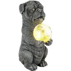 Solarleuchte Hund Gartendeko Tierfigur grau Solarlampe Kugel Bruchglas Hund, LED warmweiß, LxBxH 17,5x13x29 cm