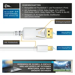 CSL Mini DisplayPort zu DisplayPort Audio- & Video-Kabel, FullHD MiniDP Monitor Kabel, Verbindungskabel - 3m