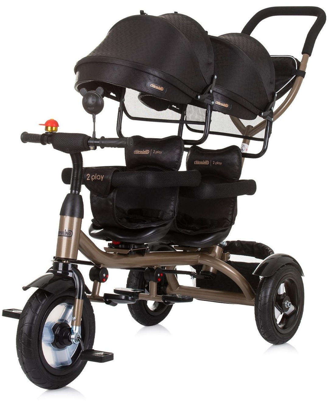 Chipolino Tricycle Dreirad 2Play zwei Kinder bis 50 kg Gummireifen Lenkstange schwarz gold