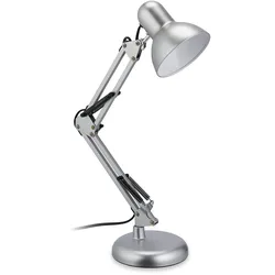 Relaxdays Schreibtischlampe Retro, verstellbare Gelenkarmlampe, E27-Fassung, schwenkbar, Büro Tischlampe Metall, silber
