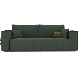 GREKPOL Schlafsofa mit Bettkasten 240x105 - Cord Grün - Sofa mit schlaffunktion - Couch mit Schlaffunktion - Sofa 3 Sitzer - Wohnzimmer Couch - Schlafcouch