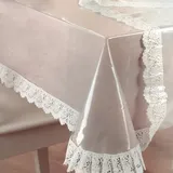 DecoHomeTextil Heimtextilmanufaktur Tischdecke Pey Glasklare Schutztischdecke Tischdecke weißer Vinylspitze 0,15mm Eckig | 130 cm x 160 cm