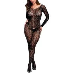 Longsleeve Bodystocking, schwarz, XL