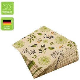 Home fashion Recyclingservietten „Birds and Twigs green“, 33x33 cm, 2-lagig, Home Fashion®, 20 Stück