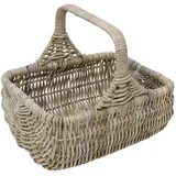 Dekoleidenschaft Einkaufskorb "Koboo Grey" aus Rattan, grau lackiert, 40x30 cm, Flechtkorb Tragekorb, Bügelkorb, Shopper, Picknickkorb, Präsentkorb, Rattankorb grau