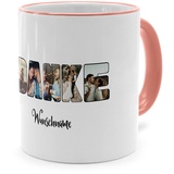 PhotoFancy® - Fototasse 'Danke' - Personalisierte Tasse mit eigenem Foto und Text selbst gestalten - Rosa