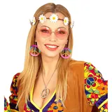 NET TOYS Hippie Kostüm Set mit Haarband, Ohrringe und Brille Flower Power Haarschmuck 60er Jahre Outfit Sixties Damenkostüm Accessoire Damen Mode Zubehör