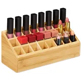 Relaxdays Lippenstifthalter Bambus, 24 Fächer, natürliche Optik, Halter für Lipgloss & Pinsel, HBT 10x23x9 cm, natur