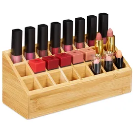 Relaxdays Lippenstifthalter Bambus, 24 Fächer, natürliche Optik, Halter für Lipgloss & Pinsel, HBT 10x23x9 cm, natur