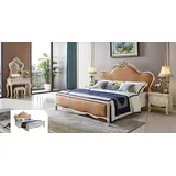 JVmoebel Schlafzimmer-Set Elegantes Schlafzimmer-Set in Braun und Weiß aus Holz und Leder, (5-tlg., 5-teilig), Made in Europa braun