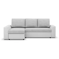 Mebligo LUGO - Ecksofa mit Schlaffunktion, Bettkastem, Komfort und Still, Universelle Seite, grau + weiß (Lawa 9)