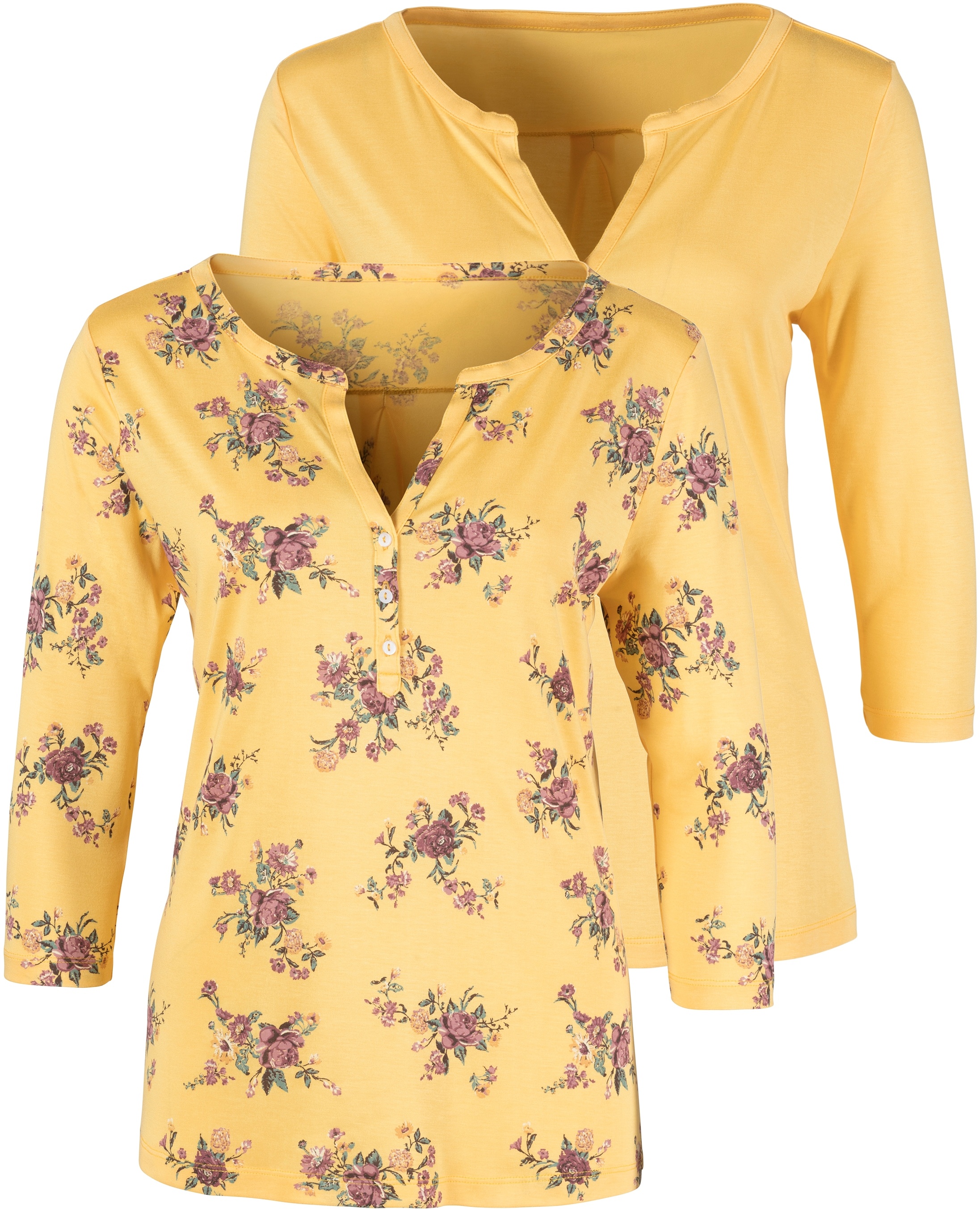 3/4-Arm-Shirt LASCANA Gr. 48/50, gelb Damen Shirts Jersey